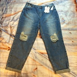 Distressed Hot Kiss High Rise Mom Jeans Plus Size NWT